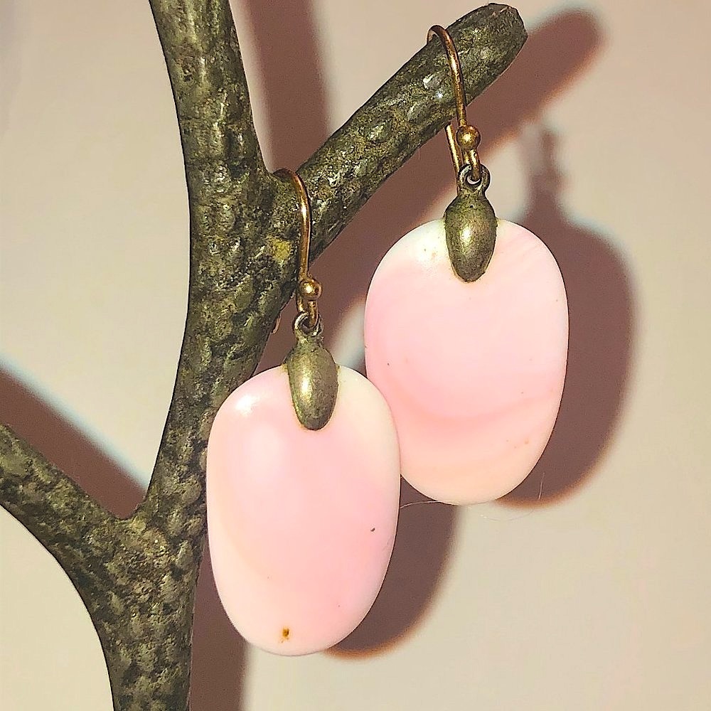 Opal Pink & White Dangle Handmade Hook Earrings
